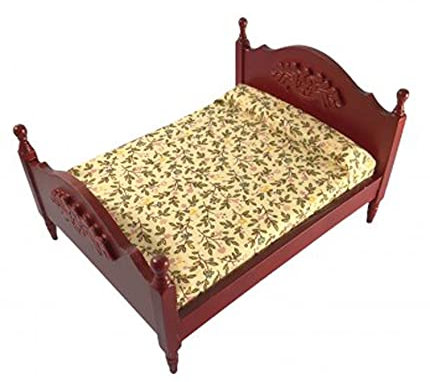 Melody Jane Puppenhaus Mahagoni Doppelbett Mit Matratze Miniatur Schlafzimmer Möbel 1:12