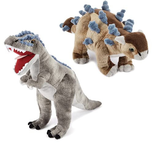 Zappi Co Plüsch Kinder Kuscheltier Weiches Kuschel Plüschtier - Teil der Safari-Tiere-Kollektion, Perfekt für Kinder(30cm)(T-Rex + Ankylosaurus)