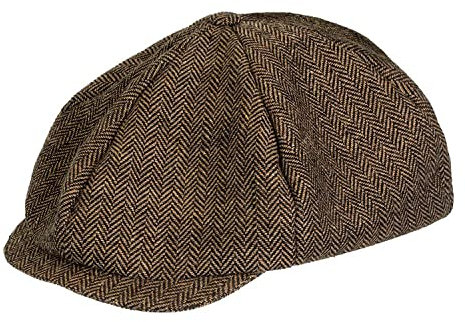 Boland 33017 - Mütze Birmingham, braun-schwarz, Schirmmütze, Engländer, Stoff mit Fischgrätmuster, Kostüm, Karneval, Mottoparty