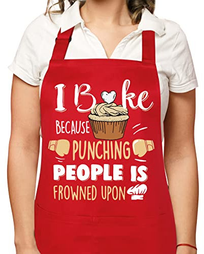 Gaosaili Lustige Schürze für Frauen, Kochschürze mit Taschen, verstellbar, für Küche, Backen, Baumwolle, Grill, Lätzchen, Schürzen, Geburtstag, Erntedankfest, Geschenk für Ehefrau, Freundin, Freund,
