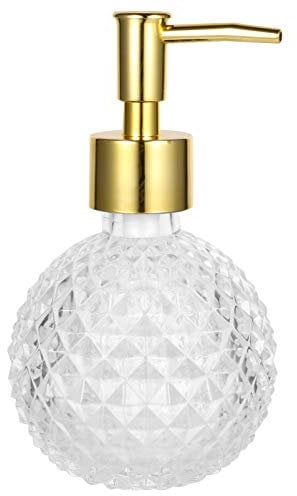 Housoutil 220ML Seifenspender Glas Lotionspender Flüssigseifenspender Reiseflaschen wiederbefüllbar Spülmittelspender mit Pumpkopf für Küche Bad Kosmetik Shampoo Spülung Cremes Flüssigkeit Gold