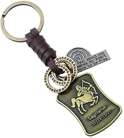 Vintage handgewebte 12 Konstellation Leder Schlüsselanhänger Auto Schlüsselanhänger Turbolader Schlüsselanhänger Sound (I, One Size)