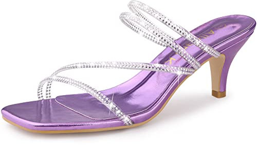 Allegra K Sandali da donna con cinturino in strass con tacco a gattino, Viola, 39.5 EU