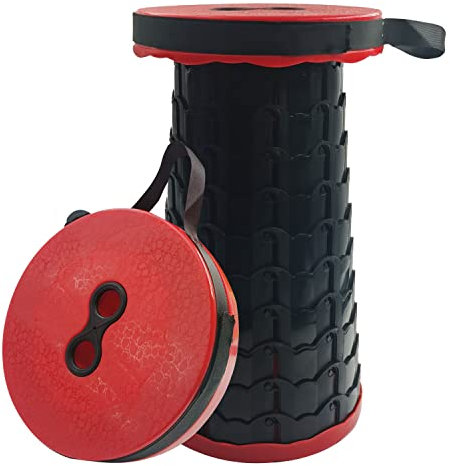 Tabouret de Camping Pliable Portable Charge 397Lbs, Rouge Tabouret Retractable Tabouret de Camping Télescopique pour Camping/Extérieur/Pêche/BBQ