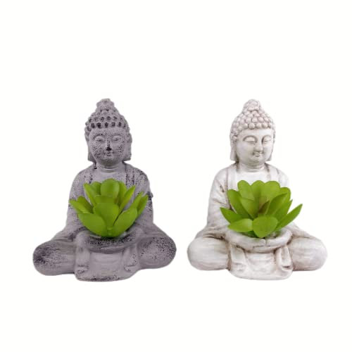 Buddha-Zen-Statue, künstliche Sukkulenten, Vintage-Stil, kleine Zementfigur für den Außenbereich, Garten, Terrasse, Regal, Buchstützen, Heimdekoration, 2 Stück