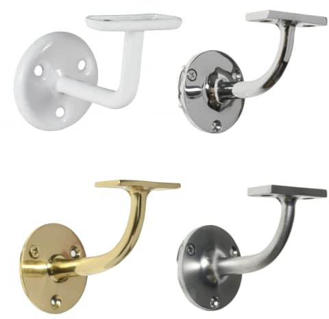 [FIXINGS DIRECT™] Ultimate Handrail Brackets Multiple Finishes Available (Brass, Chrome, White, Brushed) in Packs of 4 Or 5 Stair Bannister Brackets (Polished Chrome, Pack of 4)