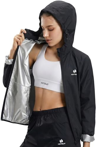 HOTSUIT Schwitzanzug Damen, Saunaanzug für Frauen Gewichtsverlust Fetttraining Frauen Sweatshirt Top und Hose mit Sport on Gym Schwarz