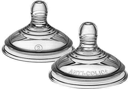 Tommee Tippee Advanced Anti-Colic Baby Bottle Teats, Medium Flow, 3+ Months, Breast-Like for a Natural Latch, Anti-colic Valve, Soft Silicone, Pack of 2