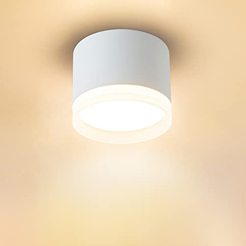 URing LED Aufbauspots - 3000K Deckenspots Weiß - inkl. 6W 550LM GX53 LED Aufbaustrahler - Ø84x71mm Aufputz 230V Aufbauleuchte - Aufbauspot aus Aluminium mit Ringdekoration aus Acryl