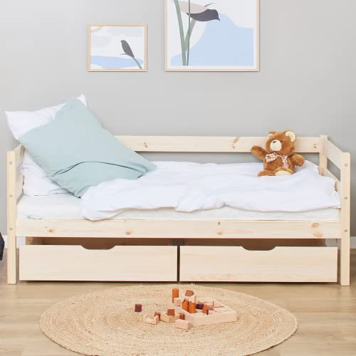 Hoppekids ECO Comfort Kinderbett 70x160 mit Lattenrost und Zwei Bettschubladen | Natur | Nordisches Umweltzeichen Zertifiziert | FSC®-zertifiziertes massives Kiefernholz