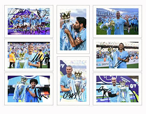 Set of 20 Manchester City 2022/23 League Winner Players Signed 6X4 Inch Photo Prints With Pre Printed Signatures Autograph Gift