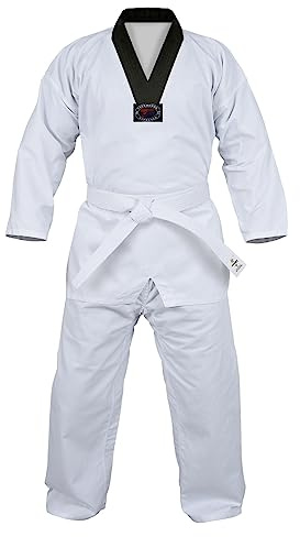 Regular Taekwondo Gi Uniform Set 8oz Ultra Light TKD Suit With Belt For Kids Adults Unisex (White With Black Trim, 000)