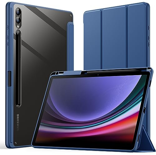 JETech Custodia per Samsung Galaxy Tab S10 Plus/Tab S9 Plus 12,4 Pollici con S Pen Titolare, Chiaro Trasparente PC Retro, Antiurto Trifold Supporto Tablet Cover, Auto Svegliati/Sonno (Navy)