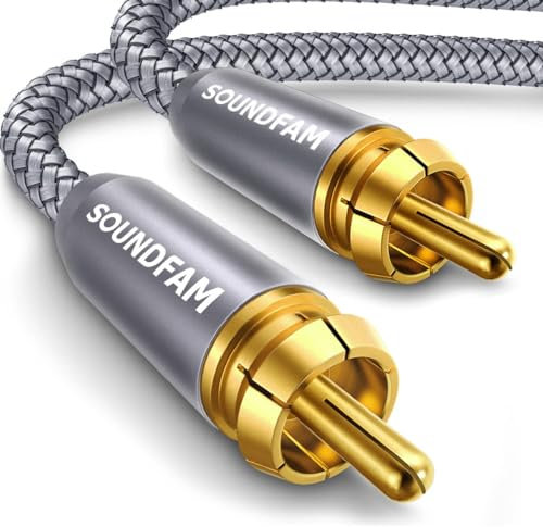 SOUNDFAM Cable de Subwoofer de Audio RCA Cable Coaxial de Audio Digital Con Conector Chapado en Oro de 24k, Doble Blindaje - Gris, 3M