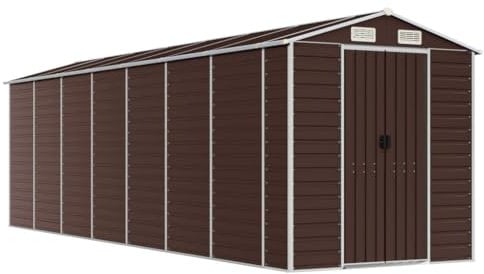 vidaXL Gerätehaus, Gartenhaus mit Schrägdach Griffe, Gartenschuppen Schuppen mit Stauraum, Geräteschuppen Metallschuppen, Braun 191x640x198 cm Verzinkter Stahl