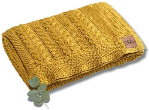 Dalisa 100% Tencel™ Premium Knit Throw Blanket 60x80 Inches Mustard - Oeko-Tex Certified, Boho Vintage Design, Soft & Cozy Lounge Blanket, Mathilda