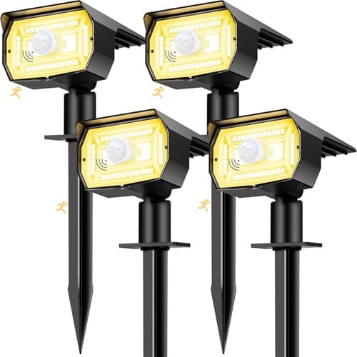 nipify Solarlampen mit Bewegungsmelder, 4 Stück Warmweiß Solarstrahler für Aussen, IP65 Wasserdicht Solar Gartenleuchten Solarleuchten LED Solar Strahler Aussen Weg Hof Gehweg