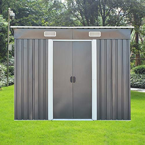 Panana Two Door Metal Garden Shed Tool Storage Sheds Lockable Green/Grey Color (8ft x 4ft Grey)