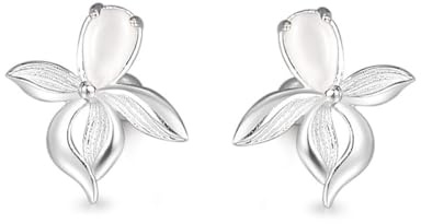 HoLiv Womens Butterfly Orchid Earrings Stud Silver, 999 Sterling Silver Opal Stud Earrings Flowers Earrings Tiny Small Sleeper Studs Earrings Wedding Gift For Girls