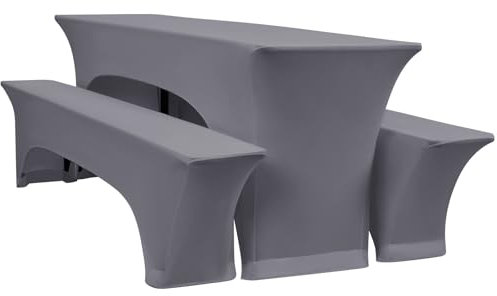 YMHPRIDE 3er-Set Elastische Biertischhussen, Hellgrau Bierbankhusse und Tischdecken, 70 cm Tischbreite, Bierzeltgarnituren 220 x 70 x 70 cm für Gartenbankett-Gartenmöbel.(3 Packungen)
