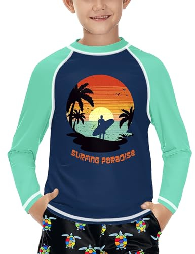 Jungen Fit UV Shirt Rundhals UPF 50+ Sonnenschutz Schnelltrocknend Rashguard Surfen-Grün 130