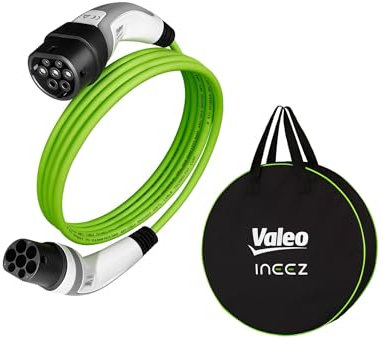 VALEO Ineez 652108 - Cavo di Ricarica per Veicoli elettrici o ibridi Plug-in con Borsa per Il Trasporto, Tipo 2 su Tipo 2-3,7 kW, 10 Metri