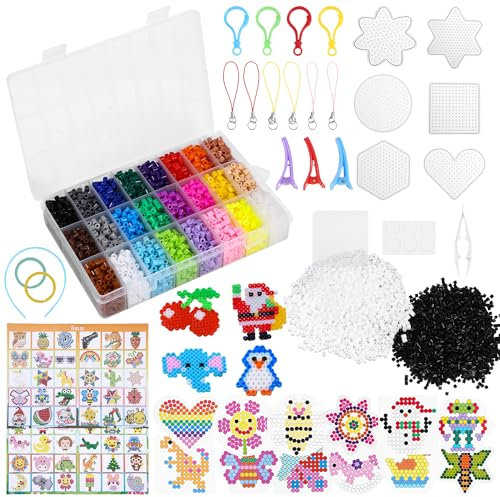 Yulado Cuentas Para Planchar, 7300Pcs 24 Colores 5 mm de Abalorios Cuentas, Plásticos Beads Kit Completo con Papel de Planchado, Plantilla DIY Manualidad para Fiesta Cumpleaños Niños