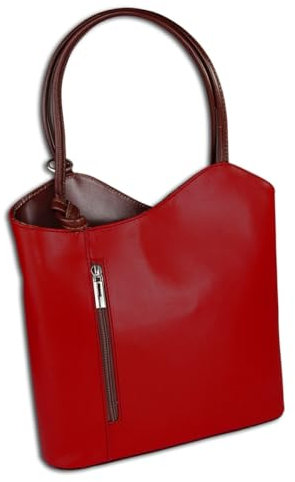 Toscanto Damen Schultertasche Rucksack Leder Tasche rot schwarz OTT106SR Leder Schultertasche