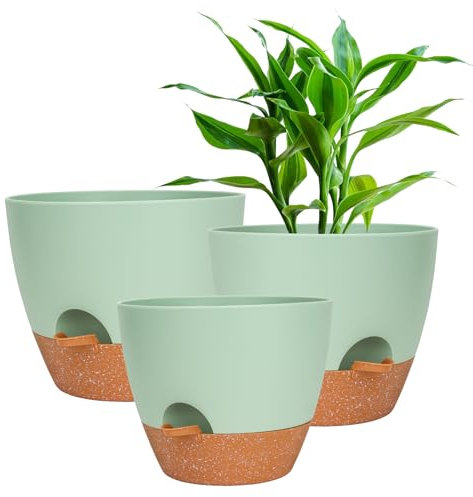 25/23/20cm Blumentopf mit Bewässerungssystem, Pflanztopf Selbstbewässerung Orchideentopf, Pflanztöpfe Drinnen mit untersetzer, Große Plastik pflanztopf Self Watering Pot für Garten und Außenbereich