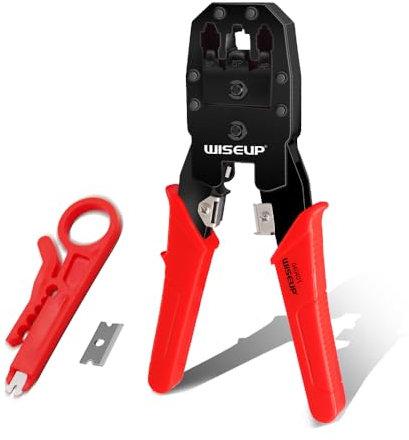 WISEUP Herramienta de Crimpado RJ45, Crimpadora Ethernet Con Conectores Cat5, Kit Para Estándares RJ45, RJ11/RJ12, RJ22 y DEC