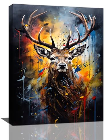 Wandkunst, Motiv: Hirsch, Banksy, Elch, Wanddekoration, Jagd, Leinwanddrucke, gerahmt, Kunstwerk, Gemälde, Poster, Hirsch-Dekorationen für Zuhause, Badezimmer, Küche, Schlafzimmer, Wohnzimmer,