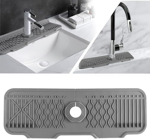 Kitchen Sink Splash Guard, 17” x 5.9” Silicone Faucet Sink Splash Guard, Faucet Drain Mat for Kitchen Bathroom and Counter, Splash Drying Countertop Sink Protectors Absorbent Mat (Gray2)