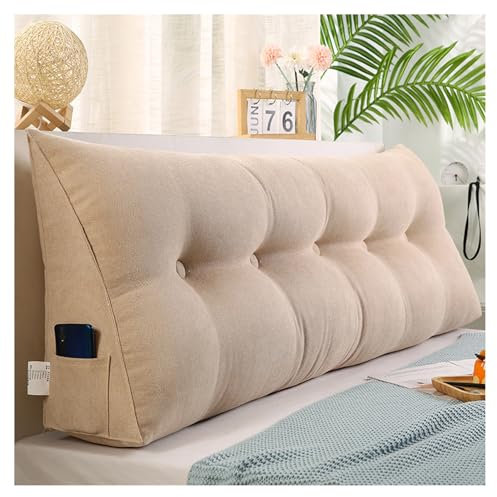 CJJZFO Lesekissen für Bett Und Sofa, Stützkissen Rücken Bett, Kissen Bett Rückenlehne, Lendenkissen Bett, Rückenkissen für Sofa, Kordsamt Keilkissen Sofa(Beige,60 * 50 * 20cm)