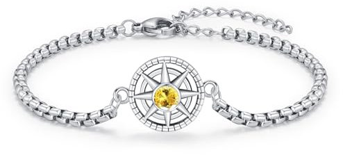 OHAYOO Damen Armband Silber 925 Kompass Geburtsstein November Citrin Armband Schmuck für Damen Herren Mädchen Teenager Geschenke
