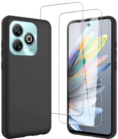 JDXHFF Hülle Kompatibel mit ZTE Blade A75 4G (6.56) und 2 Stück Schutzglas Gehärteter Film Displayschutzfolie - Schwarz Weich Silikon Schutzhülle Flexibel TPU Tasche Case Black