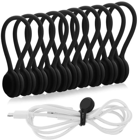 10Pcs Magnetic Cable Ties Silicone Cable Clips Ties Reusable Magnetic Cord Ties Straps for USB Cable Electrical Cords Charging Earphone Manager(Black)