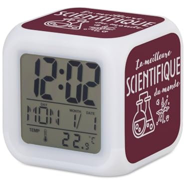 Fabulous Wecker Würfel, beleuchtet, Rot – der beste Wissenschaftler der Welt, Physik, Mathematik, Biologie, Einstein – 7,8 x 7,8 x 7,8 cm – Retro-Beleuchtung, mehrfarbig, LED