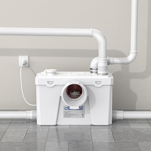 CrestWave - Pompa maceratrice da 500 W, sistema di scarico ad alta resistenza con 4 ingressi d'acqua, flusso da 20 l/m, perfetta per lavello, WC, cucina, doccia, vasca, lavanderia, acqua
