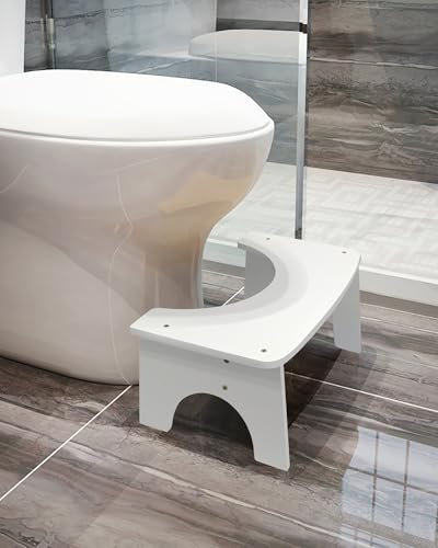 RayLove Sgabello fisiologico in bambù - Pedana WC in legno - Sgabello a forma di C resistente a 35 gradi (bianco chiaro)