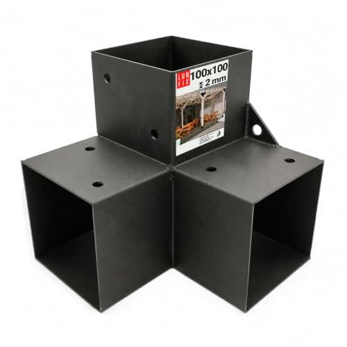 Support poteau bois 90° angle Y 102x206x202x2, Connecteur bois charpente | Equerre fixation lourde métal noir, pergola jardin extérieur, tonnelle, cabane terrasse, équerre de fixation robuste