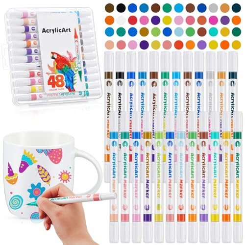 Sinmoe 24er Set Porzellanmalstifte mit Doppelspitze in 48 Farben - Porzellanstifte Dünne Spitze, Filzstifte zum Bemalen von Tassen, Töpferwaren, Keramik, Stein, Holz, Metall, DIY-Bastelprojekte