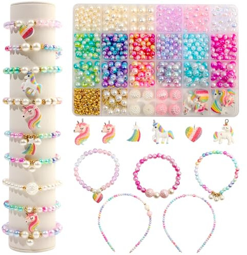 ONBAGLST 680 Teile Perlen für Armbänder Kinderperlen zum Auffädeln Armbänder selbst machen Perlen DIY Kunsthandwerk Perlen für Geburtstagsgeschenke für Kinder Mädchen im Alter von 6-12