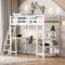 YGHQAP Lit mezzanine, 90 x 200 cm, pour enfant, superposé, avec sommier à lattes, escalier et protection anti-chute, en bois, avec bureau et compartiment de rangement, blanc