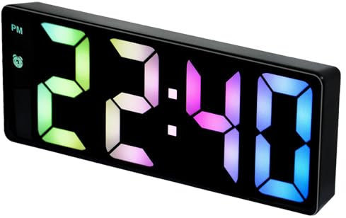 Digital Alarm Clock with Colourful LED Display, USB/Battery Dual Powered Temperature Display Adjustable Brightness & Voice Control, 12/24 Hour Format, Ideal for Bedside Desk Home Office Kids & Adults