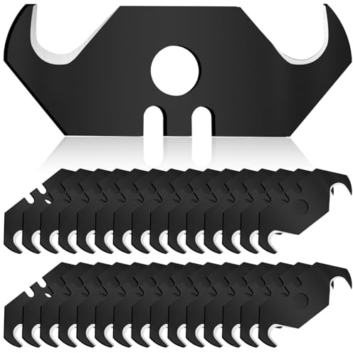 30 Stück Hakenklingen für Teppichmesser Trapezhakenklingen 49 x 19mm, 0.6mm Klingenstärke mit Lochung Hakenklingen für Teppichmesser Bodenbeläge, Ersatzklingen