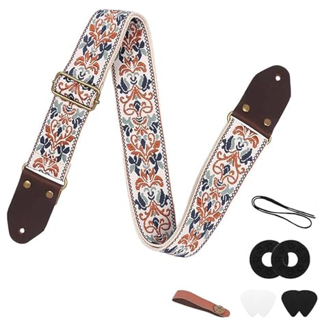 Businey Gitarrengurt, Retro Gitarrengurte mit Kopf Rindsleder Enden für Akustikgitarren Bass Elaktrogitarren