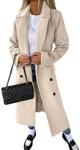 Generisch Winterjacke Damen Lang Warm Wollmantel Damen Mantel Winter Übergangsjacke Elegant Revers Wintermantel Mit Knöpfen Herbst Wolljacke Frauen Trenchcoat Curvy Damenmantel Mit Gürtel