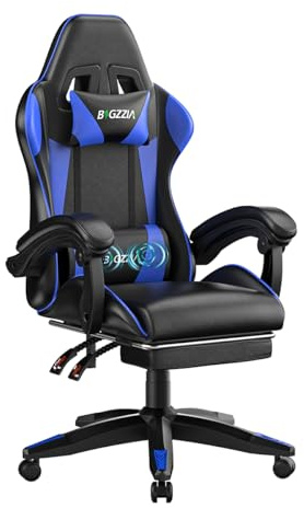 Racingreat Gaming Chair mit Massagefunktion und Fußstütze (Blau) | PC Stuhl Massage Footrests, PU-Leder, 90°–135° Neigungswinkel und Höhenverstellbar, Junge Erwachsene Gamer Büro Pause