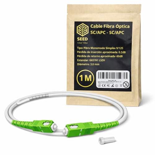SEED Cable de fibra óptica FTTH SC/APC monomodo 9/125 – Prolongador para mover el router sin técnico – Compatible Movistar Orange Vodafone Digi – Cable fibra óptica router - 1/3/5/10 Metros (1 Metro)