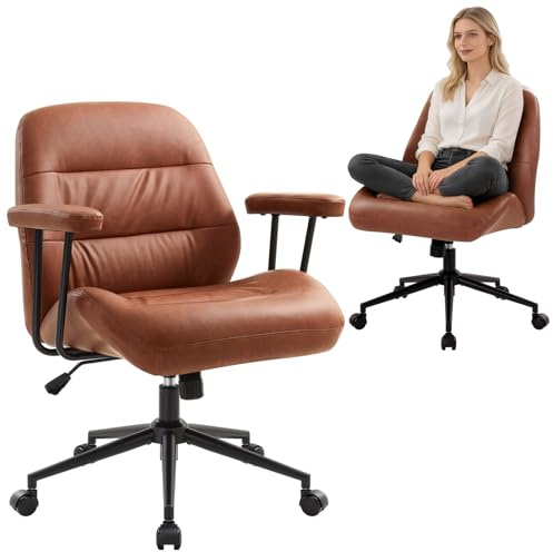 IWMH Bürostuhl Ergonomisch, Schreibtischstuhl mit Abnehmbaren Armlehnen | PU Leder Chefsessel mit Lendenwirbelstütze, Höhenverstellbar Computerstuhl für Büro Wohnzimmer Schlafzimmer (Braun1)